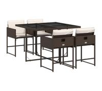vidaXL Set de Comedor de Jardín con Cojines 5 Piezas, Mesa y Sillas de Cena, Conjunto de Muebles para Patio Terraza, Ratán Sintético Marrón