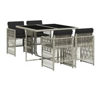 vidaXL Set de comedor de jardín 5 pzas con cojines, mesa y sillones relax, ratán gris claro