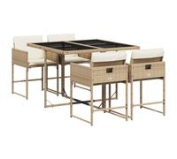vidaXL Set de Comedor de Jardín con Cojines 5 pzas, Mesa y Sillas de Cena, Conjunto de Muebles para Patio Terraza, Ratán Sintético Beige