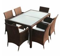 vidaXL Set Comedor de jardín 7 Piezas y Cojines ratán sintético marrón
