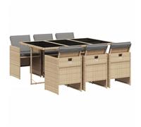 vidaXL Set Comedor de jardín 7 pzas con Cojines ratán sintético Beige