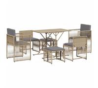 Juego de Comedor de Jardín 7 pzas vidaXL, Set Comedor Exterior con Cojines ratán sintético Beige y Gris, Muebles de Comedor de jardín, Mesa y sillas de jardín