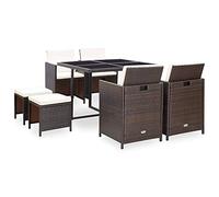 vidaXL Set Comedor de jardín 9 Piezas y Cojines ratán sintético marrón