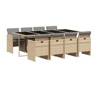 vidaXL Set Comedor de jardín 9 pzas con Cojines ratán sintético Beige