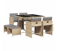 vidaXL Set Comedor de jardín 9 pzas con Cojines ratán sintético Beige