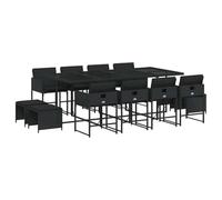 vidaXL Set de comedor de jardín 13 piezas ratán sintético con cojines Negro