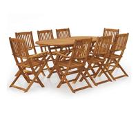 vidaXL Set Comedor de Jardín Plegable 9 Piezas Cojines Muebles Exterior Terraza Cocina Hogar Silla Mesa Asiento Suave Madera Maciza de Acacia
