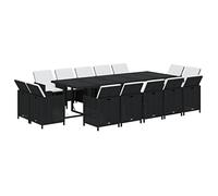 vidaXL Set Comedor de Jardín 15 Piezas con Cojines Silla Asiento Sillón Mesa Cocina Exterior Terraza Patio Balcón Muebles Ratán Sintético Negro