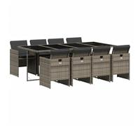 vidaXL Set Comedor jardín 9 pzas y Cojines ratán sintético Gris