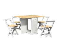 vidaXL Set Comedor Plegable Mariposa 5 pzas Corona Madera Pino Blanco, Juego de Mesa de Comedor, Mesa y sillas de Mariposa, Mesa y sillas de Comedor