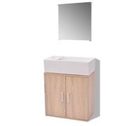 vidaXL Set Completo de Mobiliario de Baño Lavabo Pack de 3 Unidades Color Beige