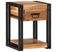 vidaXL Set de Mesas de Noche de Acacia Sólida con Marco Metálico, Mesita Moderna para Almacenamiento en el Dormitorio con Cajón y Tirador Ideal para Adultos, Mueble Sólido de Estilo Rústico