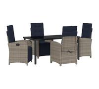 vidaXL Set de 2 sillas de jardín reclinables de polirratán Gris con reposapiés y Cojines, Respaldo Ajustable Azul Marino. Mueble cómodo para la terraza, el Patio y la Sala de Estar.