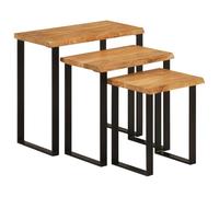 vidaXL Set de 3 Mesas Apilables con Borde Natural, Mesitas de Centro, Muebles Auxiliares, Decoración para Salón Entrada, Madera de Acacia Maciza