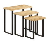 vidaXL Set de 3 Mesas Apilables con Borde Natural, Mesitas de Centro, Muebles Auxiliares, Decoración para Salón Entrada, Madera Maciza de Mango