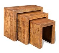 vidaXL Set de 3 mesitas apilables de Madera Maciza de Mango