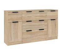 vidaXL Set de Aparador 3 Piezas Pared Armario Decoración Almacenamiento Salón Sala de Estar Dormitorio Hogar Madera Contrachapada Color Roble Sonoma