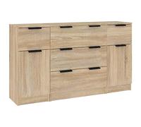 vidaXL Set de Aparador 3 Piezas Pared Armario Decoración Almacenamiento Salón Sala de Estar Dormitorio Hogar Madera Contrachapada Color Roble Sonoma