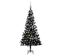 vidaXL Set de Árbol de Navidad Artificial con LED y Bolas Decoración Adornos Festivos Navideño Vacaciones Interior Exterior Negro 150 cm