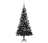 vidaXL Set de Árbol de Navidad Artificial con LED y Bolas Decoración Adornos Festivos Navideño Vacaciones Interior Exterior Negro 180 cm