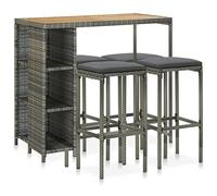 vidaXL Set de bar para jardín 5 piezas con cojines de asiento ratán sintético gris