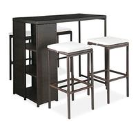 vidaXL Set de Bar para Jardín 5 Piezas y Cojines Mesa Silla Asiento Patio Terraza Barra Bistró Muebles Mobiliario Ratán Sintético Marrón