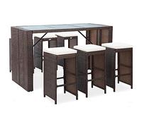 vidaXL Set de Bar para Jardín 7 Piezas y Cojines Patio Conjunto Casa Comedor Aire Libre Asientos Balcón Exterior Ratán Sintético Marrón