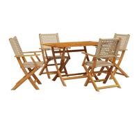 vidaXL Set de Comedor de jardín 5 pzas ratán PE Madera Maciza Beige, Juego de Comedor al Aire Libre, Muebles de Comedor de jardín, Mesa y sillas de jardín