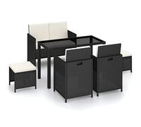vidaXL Set de Comedor de Jardín 6 Piezas y Cojines Negro Ratán PE Mobiliario