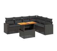 vidaXL Set de Comedor de jardín 7 pzas y Cojines ratán sintético Negro