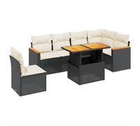 vidaXL Set de comedor de jardín 7 piezas con cojines, ratán sintético Negro
