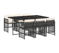vidaXL Set de Comedor de Jardín con Cojines 7 pzas, Mesa y Sillas de Cena, Conjunto de Muebles para Patio Terraza, Ratán Sintético Negro