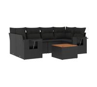 Vidaxl set de comedor de jardín 7 pzas y cojines ratán sintético negro