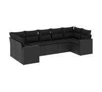 Set de comedor de jardín 7 pzas y cojines ratán sintético negro