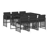 vidaXL Set de Comedor de Jardín con Cojines 7 pzas, Mesa y Sillas de Cena, Conjunto de Muebles para Patio Terraza, Ratán Sintético Negro