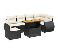 vidaXL Set de comedor de jardín 7 piezas con cojines ratán sintético Negro