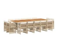 vidaXL Set de Comedor de Jardín con Cojines 15 pzas, Mesa y Sillas de Cena, Conjunto de Muebles para Patio Terraza, Ratán Sintético Beige