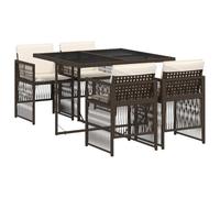 vidaXL Set de Comedor de Jardín con Cojines 5 Piezas, Mesa y Sillas de Cena, Conjunto de Muebles para Patio Terraza, Ratán Sintético Marrón