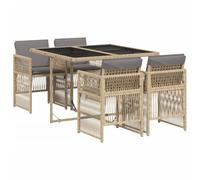 vidaXL Set de Comedor de Jardín con Cojines 5 pzas, Mesa y Sillas de Cena, Conjunto de Muebles para Patio Terraza, Ratán Sintético Beige Mezcla