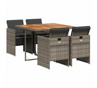 vidaXL Set de Comedor de Jardín con Cojines 5 pzas, Mesa y Sillas, Sillones de Relax, Asientos para Patio Terraza, Ratán Sintético Gris