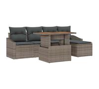 vidaXL Set de Comedor de jardín de 6 Piezas con Cojines Grises de polirratán, Acacia, función de Almacenamiento, Muebles para Interior y Exterior, diseño Estiloso, sofá Lounge, disposición Modular, a