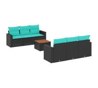 vidaXL Set de Comedor de Jardín y Cojines 7 pzas, Asientos con Respaldos, Sofás Modulares, Muebles para Patio Terraza, Ratán Sintético Negro