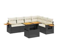 vidaXL Set de comedor de jardín 7 piezas con cojines, ratán sintético Negro