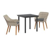 vidaXL Set de Comedor Exterior con Sillas Mediano Gris Claro y Negro de Ratán, Poliéster y Acero Tratado con Polvo, Vidrio Templado. Asientos cómodos, Muchas Superficies Suaves. Forma Cuadrada para p