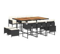 vidaXL Set de Comedor jardín 11 pzas con Cojines ratán sintético Negro