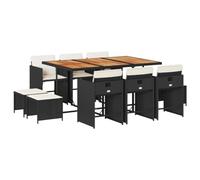 vidaXL Set de Comedor jardín 11 pzas con Cojines ratán sintético Negro