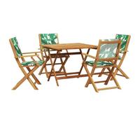 vidaXL Set de Comedor jardín 5 pzas Tela Madera Maciza Estampado Hojas, Juego de Comedor al Aire Libre, Muebles de Comedor de jardín
