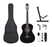 vidaXL Set de Guitarra Clásica para Principiante 12 Plazas Aficionados Instrumento Musical Acústica Óptima para Jóvenes Alumnos Negro 4/4 39"