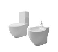 vidaXL Set de Inodoro y Bidé Suelo Pie Cerámica Blanco Váter WC Retrete Bidet