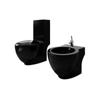 vidaXL Set de Inodoro y Bidé Suelo Pie Cerámica Negro Váter WC Retrete Bidet